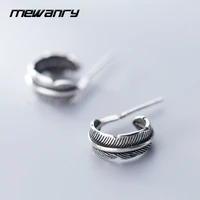 mewanry 925 stamp stud earrings for women new trend elegant vintage creative leaf feather party jewelry birthday gifts