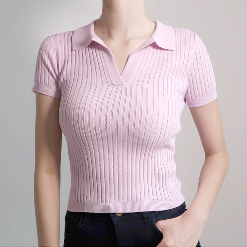 Sexy Short Jumper Tight Sweater Turn-down Collar Deep V-Neck Long Sleeve Knitted Stylish Women Slim fit Crop Tops | Женская одежда