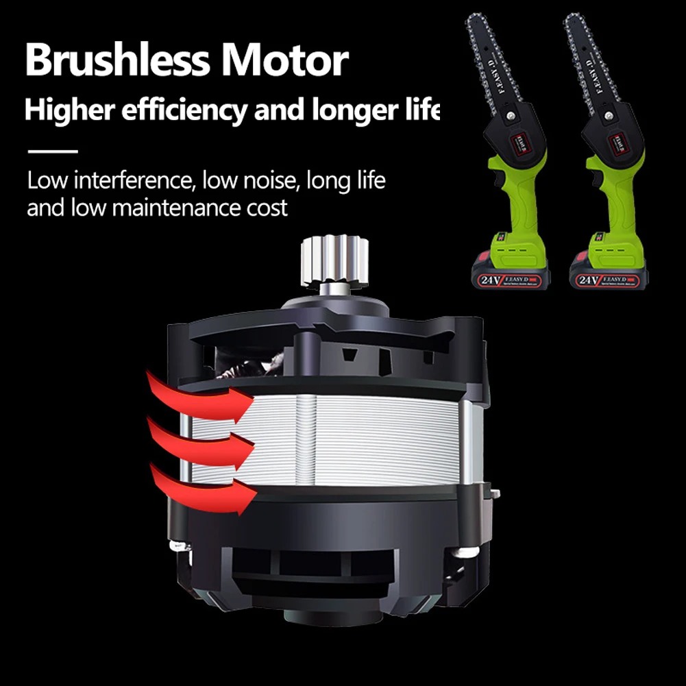 

24V Portable Brushless Electric Chainsaw Pruningsaw Wood Spliting Chainsaw One-handed Woodworking Tool for Garden Orchard