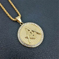 hip hop iced out rhinestone round ag sign pendant necklace gold color masonic women chain for men fashion jewelry dropshipping