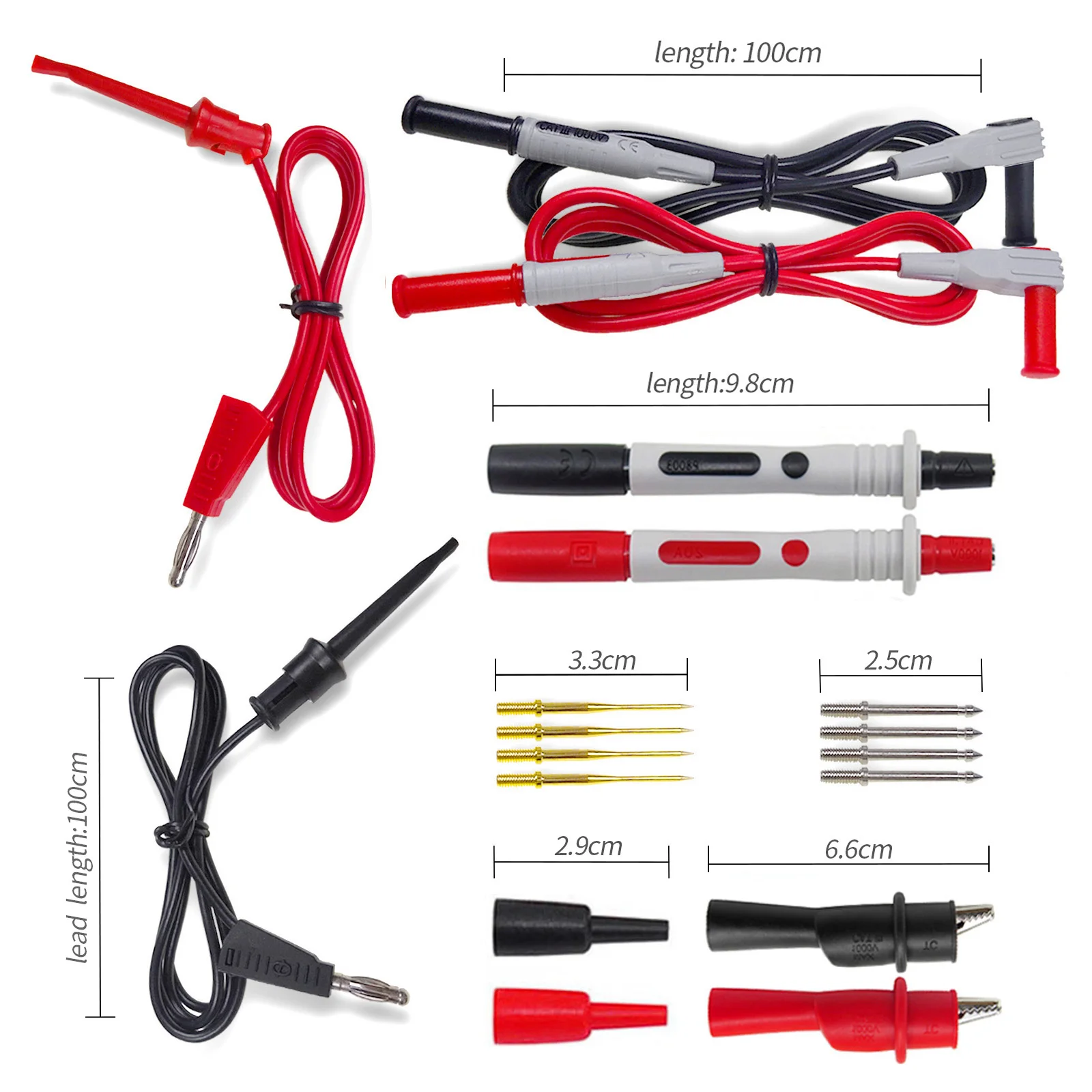 Cleqee P1308B 18PCS Test Lead Kit 4MM Banana Plug To Test Hook Cable Replaceable Multimeter Probe Test Wire Probe Alligator Clip