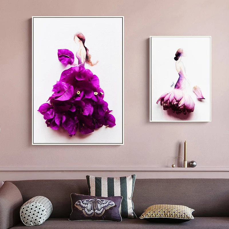 Красочные цветочные платья девушка холст картина стены искусства для гостиной