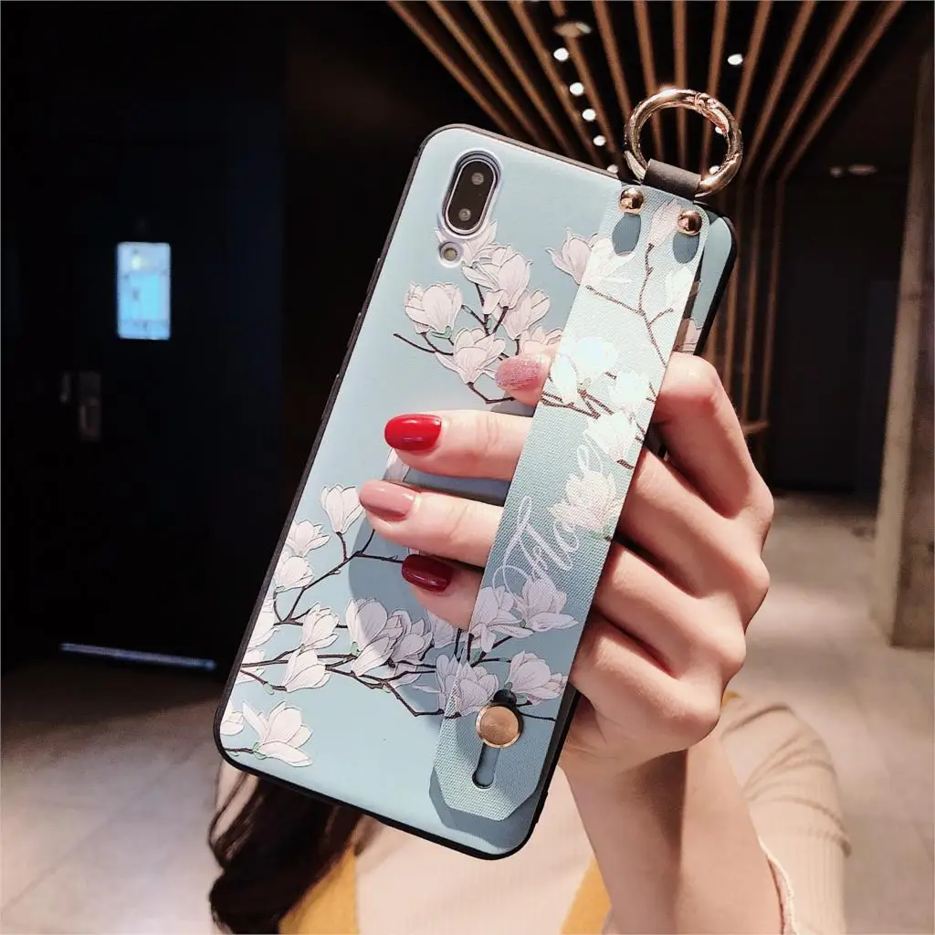 Ремешок на запястье Мягкий ТПУ чехол для телефона для OPPO A3 A9 A5 A3S A59 A73 A79 A83 A1 F1S F5 F9 Mi Max Pro Чехлы Винтаж с цветочным и леопардовым принтом и держатель крышки