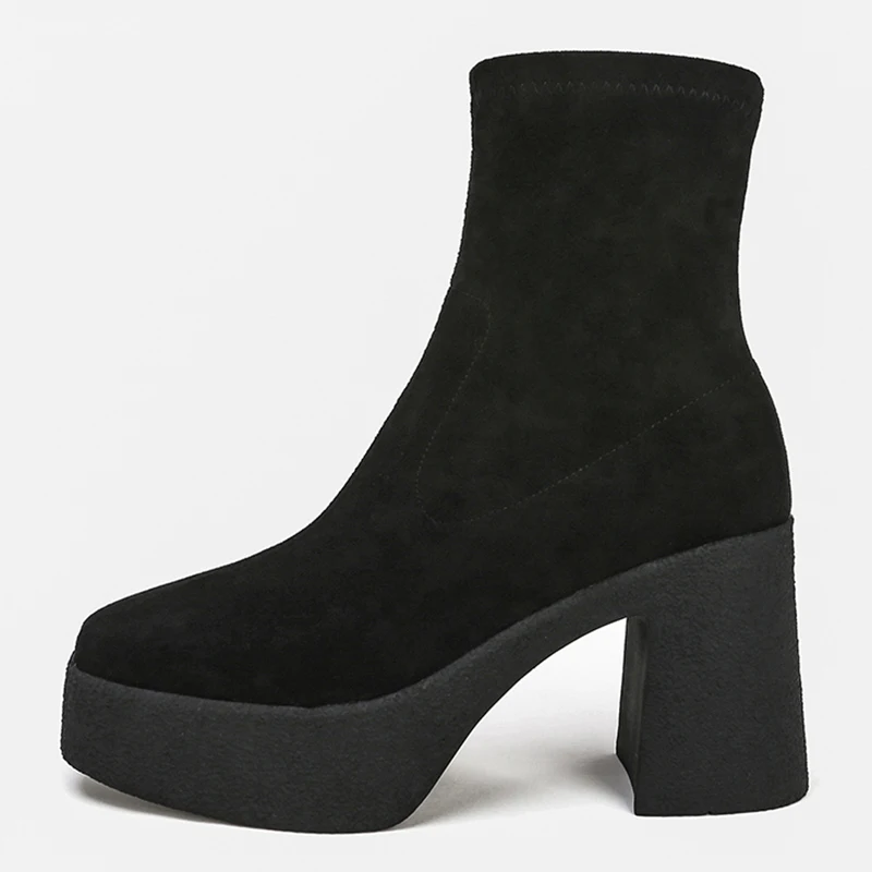 

Shoes for Women 2021 Ankle Boots Female Short Booties Frenulu Winter Thick Platfrom Chunky Bottom Chelsea Black designer stretch