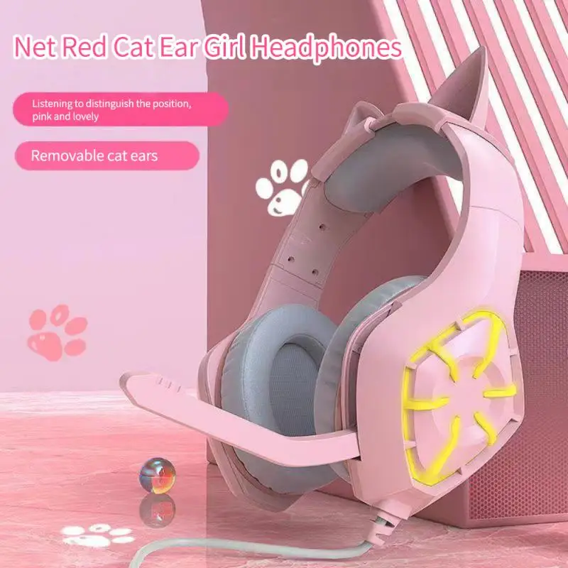 

GS-1000 Wired Headset Gamer Pink Cat Ear Headset Cute Phone PC With Microphone 3.5mm Gaming Phone PS4 Overear Headset For Gamer