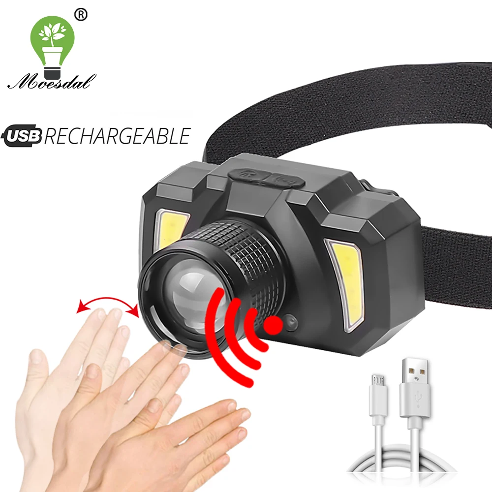 

USB Rechargeable LED Headlamp Super Bright XPE+COB Strong Headlight Aluminum Alloy + ABS Waterproof Zoomable Headlight.