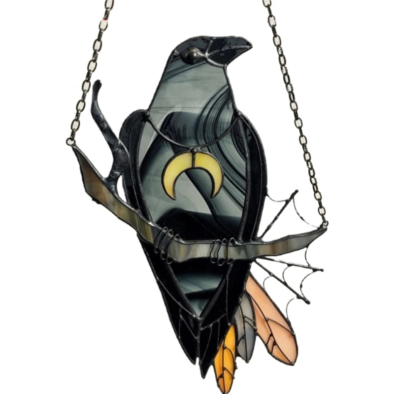 

Mysterious Crow Witch Ornament Stained Suncatcher home deocration Black Bird Window Wall Decor