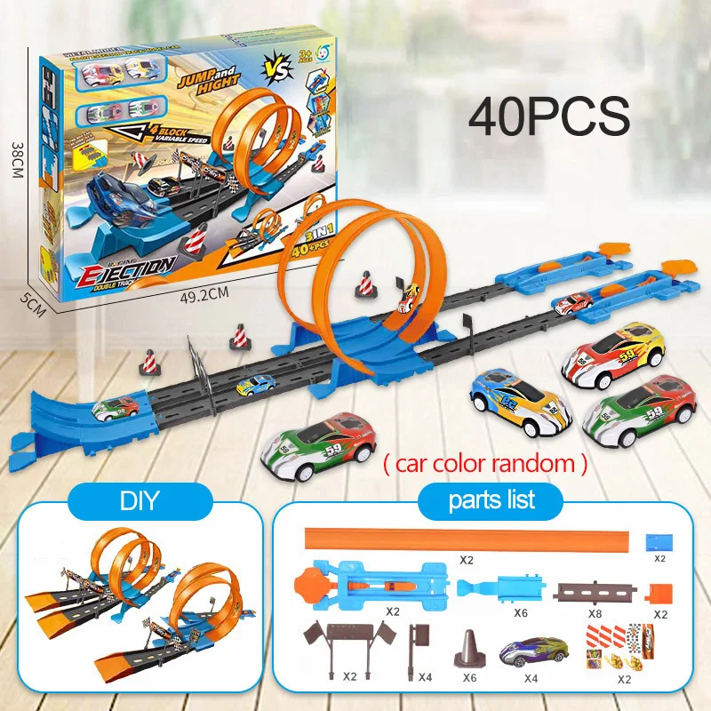 

Rail Car Children's Toy Car Alloy Simulation Racing Track Roller Coaster Ejection Track Diy Assembled Rail Kits Interactive Toy
