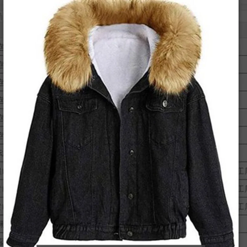 

Верхняя одежда, зимняя теплая Женская куртка с капюшоном, бархатная Толстая джинсовая куртка, короткая однобортная джинсовая женская куртка в Корейском стиле JK233