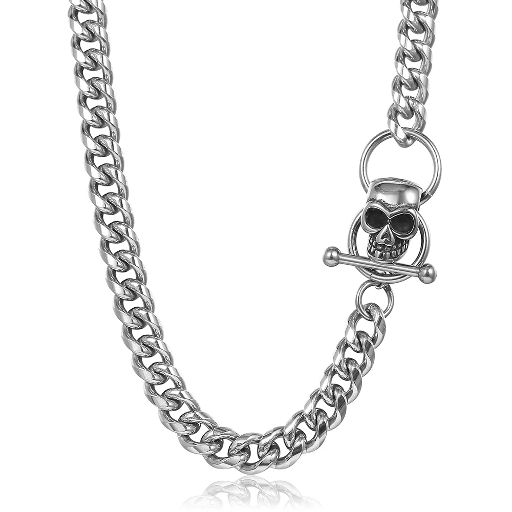 Chunky Stainless Steel Big Skull Charm Necklace for Men Women Cuban Curb Link Chain Toggle Clasp Punk Gothic Jewelry Gift DN263 | Украшения