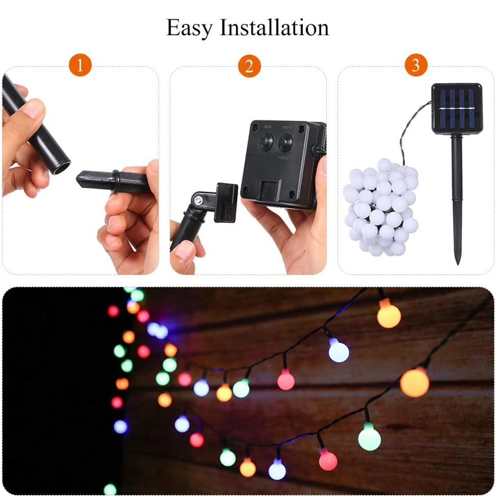 

50LED Balls Solar Light String Lights Waterproof Outdoor Decorative Garland Lamps for Home Garden Yard Party Wedding Decoration