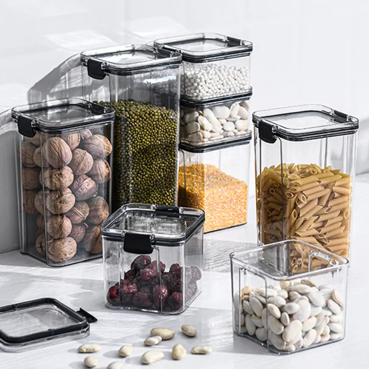 

Sealed Food Storage Box Transparent Plastic Rice Beans Cereal Dispenser Storage Jar Sugar Container Frascos Kitchen Items DG50P