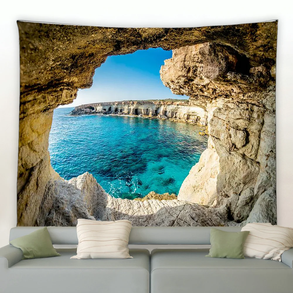 Красивая пещера водопад гобелен Пляжный Пейзаж настенные гобелены хиппи