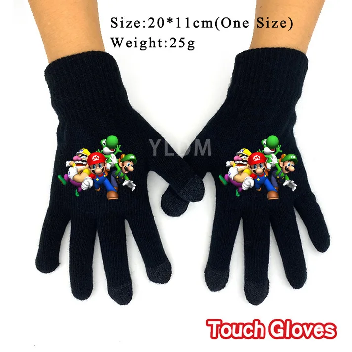 New Super Mario Game Knitted Gloves Black Woolen Teenager Men's Women's Fall Winter Warm Cartoon Touch Screen Ski | Аксессуары