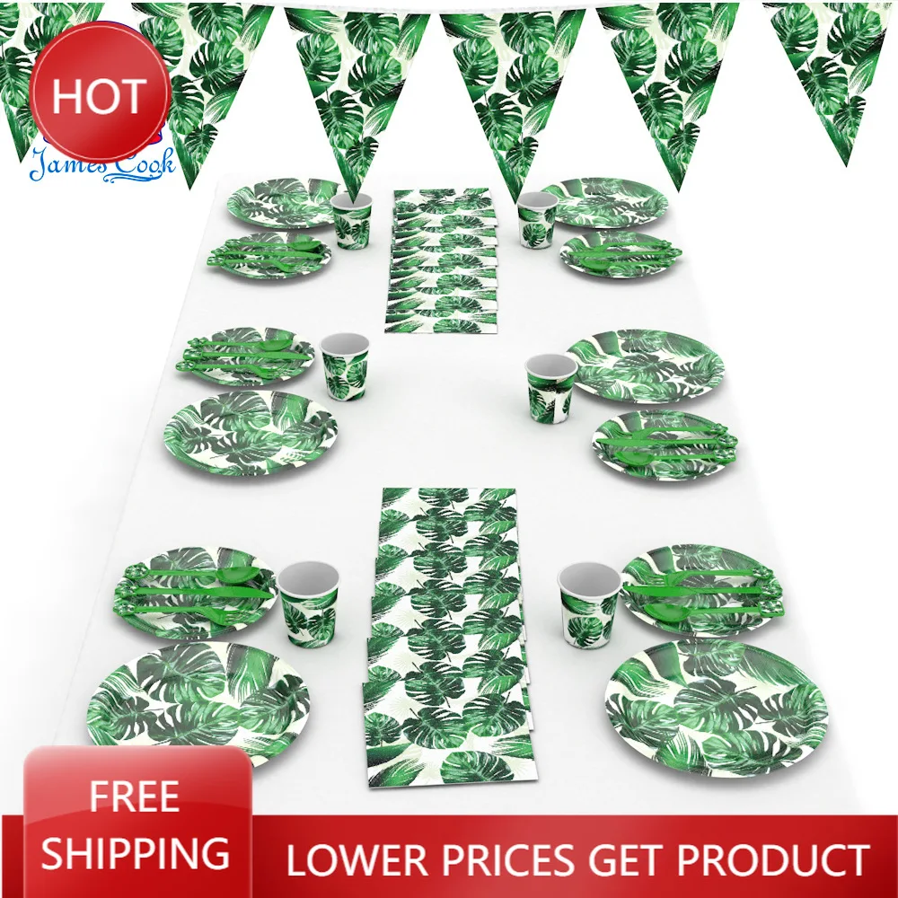 

Beach Party Green Tropical Monstera Leaf Disposable Parties Tableware Set Wedding Vajilla De Fiesta Birthday Party Decorations
