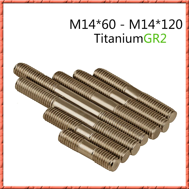 

10pcs/lot M14*60/80/100/120 Titanium Double End Stud bolt doublethread double thread dowel screw Ti bolts GR2