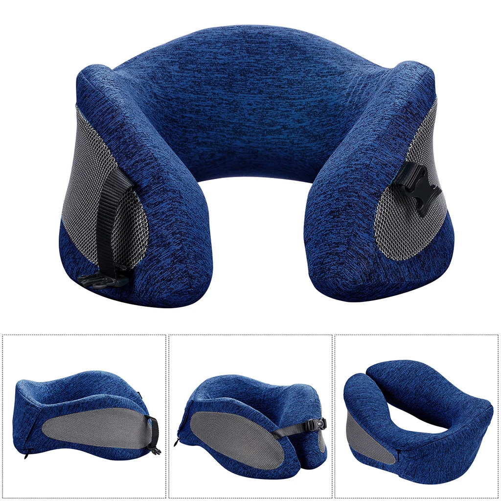 Memory Foam Travel Neck Pillow U-Shaped Support Headrest Adjustable Size Plane Train Car Bus Office Napping With Cover | Дом и сад