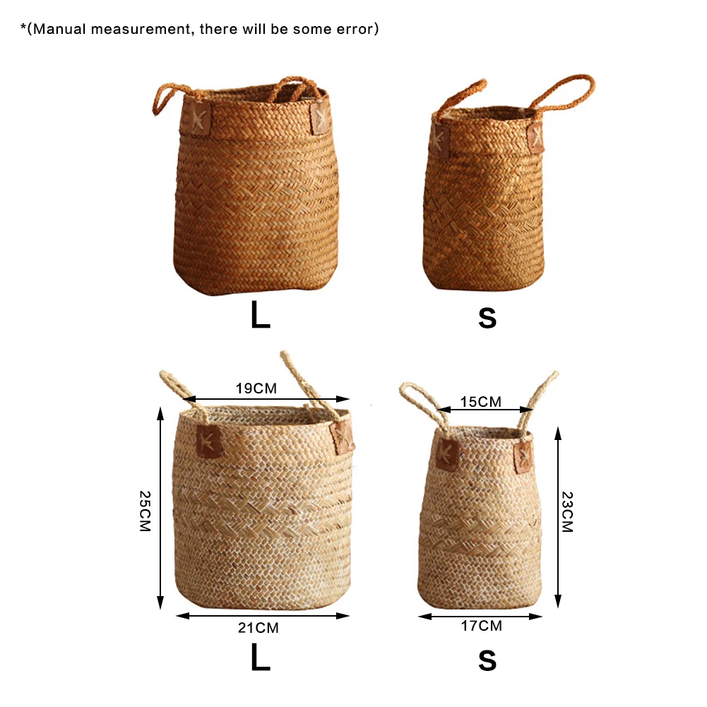 

Hand-Woven Fruit Gardening Storage Basket Plant Nordic Flower Vase Potted Foldable Pot With Handle Storage Box Organizer