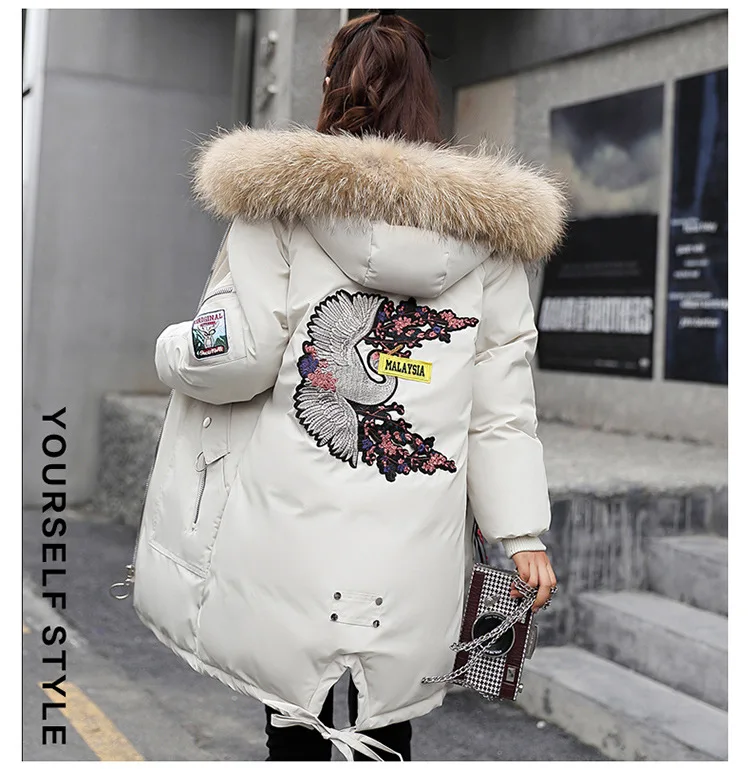 

2019 parka women jacket women Fur Hooded Parka womens Winter Jackets Women Long jacket embroidery Warm women winter parka jacket