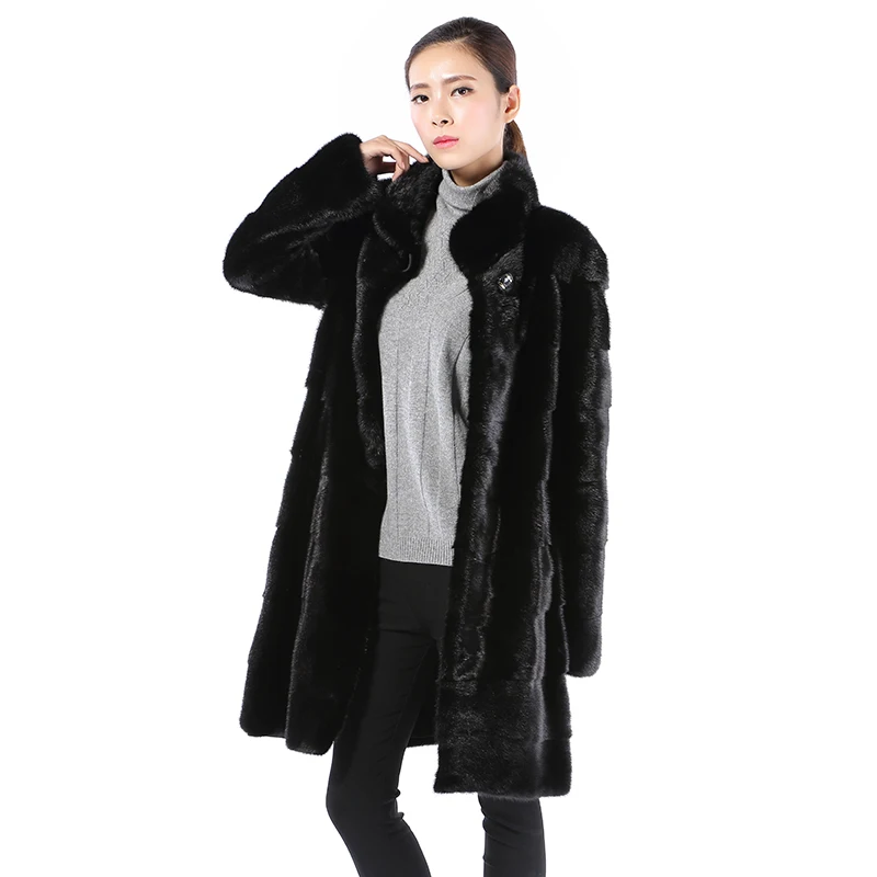 Женское зимнее пальто из меха норки длинная стильная норковая Меховая куртка с