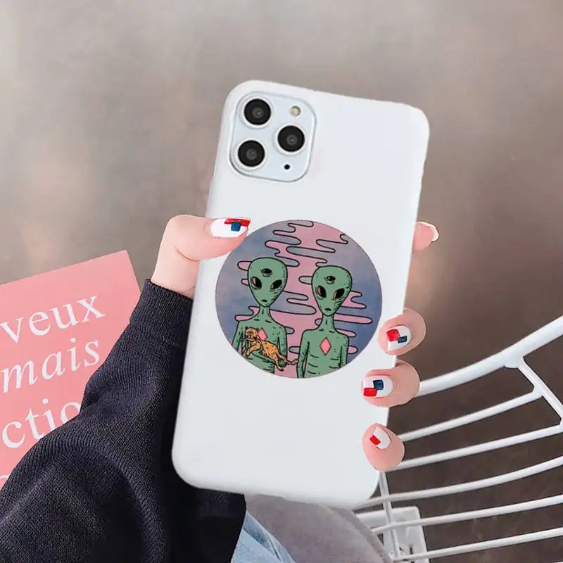 

Alien space cute cartoon universe Phone Case Candy Color for iPhone 6 7 8 11 12 s mini pro X XS XR MAX Plus