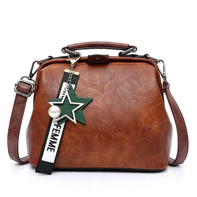 

Vintage Small Pu Leather Crossbody Bags for Women Fashion Pendant Design Shoulder Handbag Trending Female Top-Handle Tote