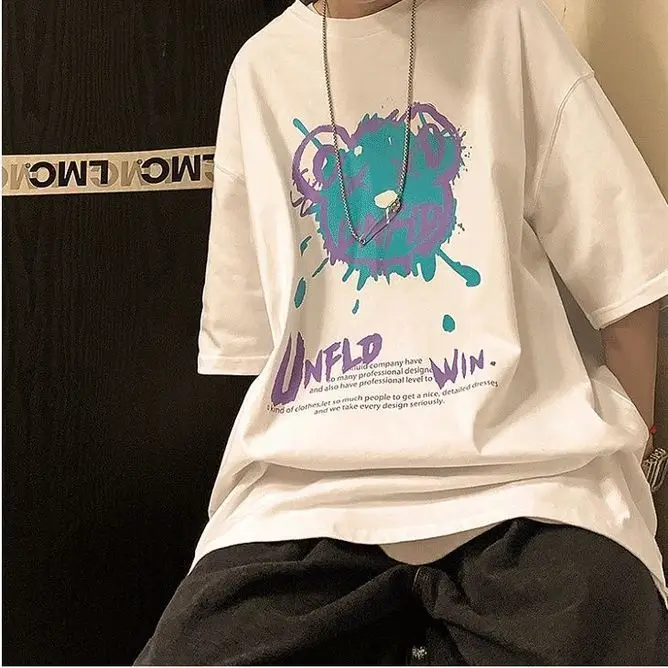 

100% Cotton 2021 Summer New Style American Retro Short-Sleeved T-Shirt Male Loose Trend Handsome Student T-Shirt
