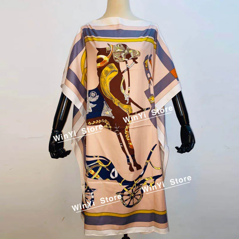 Женское свободное платье с принтом длинное вечернее макси рукавом летучая мышь