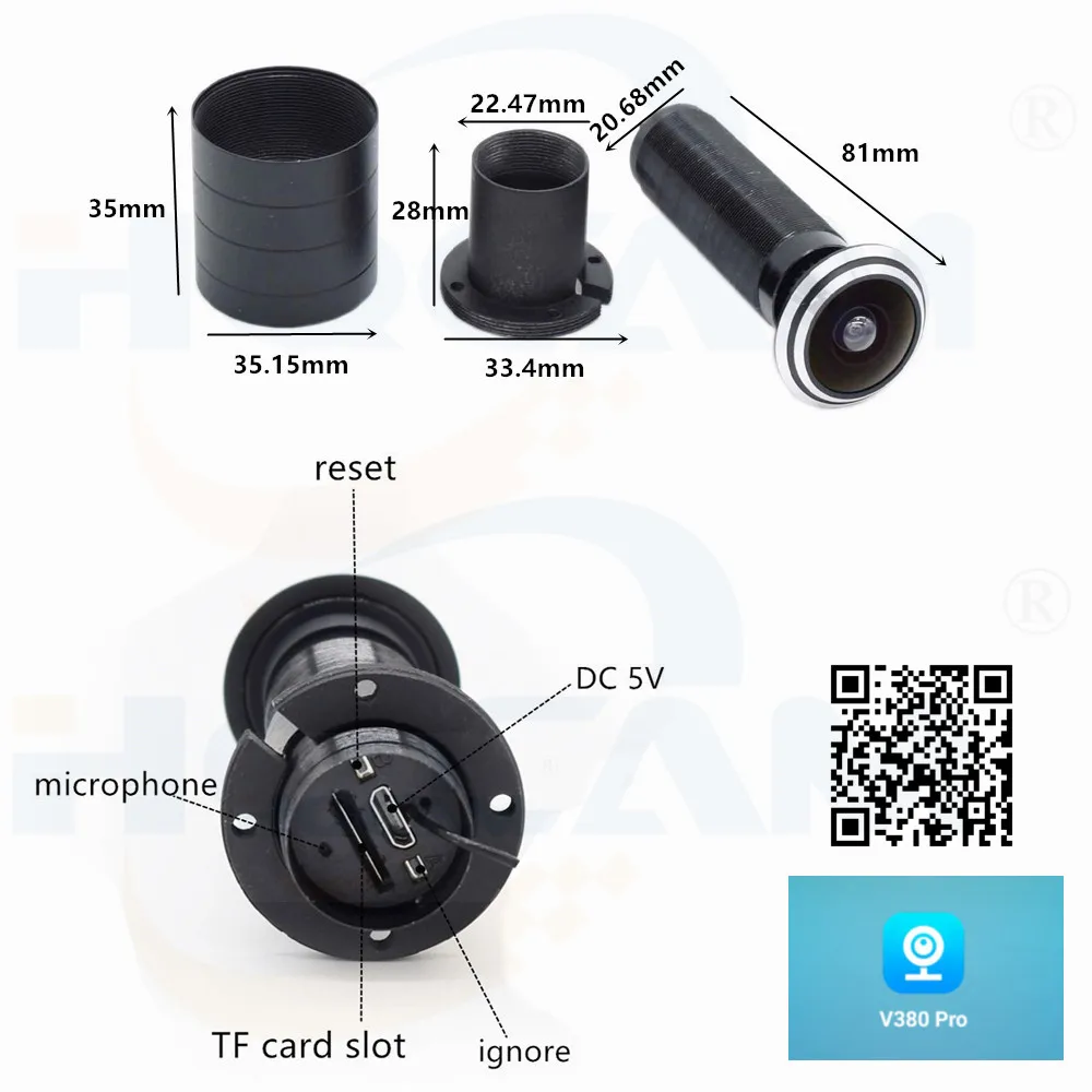 Двухсторонняя аудио дверь отверстие для глаз дома 1080P 1 78 мм широкоугольный Рыбий