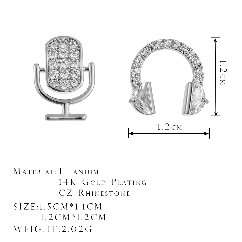 

ONYSS Earrings 2021 Trend Jewelery Women Hip Hop Style Headset and Microphone Shape Pendants Cross Piercing CZ Rhinestone