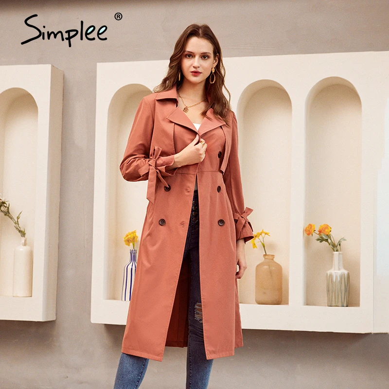 

Simplee V-neck khaki autumn winter windbreaker A-line pocket button female trench Gentle high street fashion outwear 2020