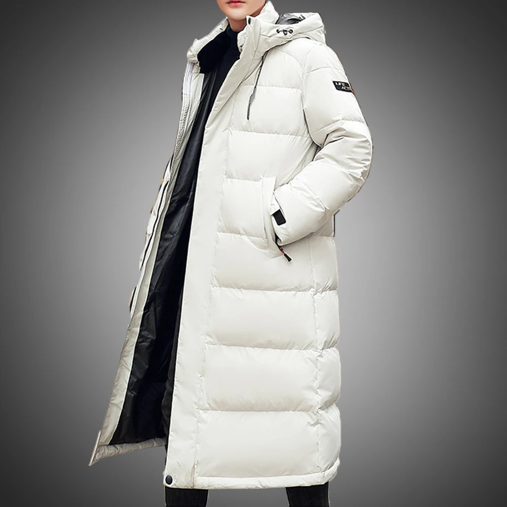 Men Down Jacket Long Parka Coat 80% White Duck Down Coat Men Winter Outwear White Jacket Hooded Overcoat Mens Fashion 2021