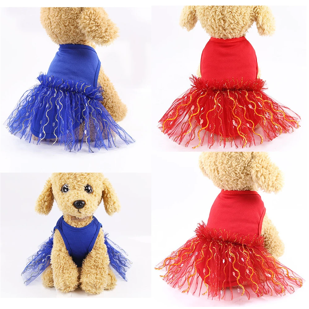 Милая сетчатая юбка для щенка женское платье принцессы собак волнистая золотая