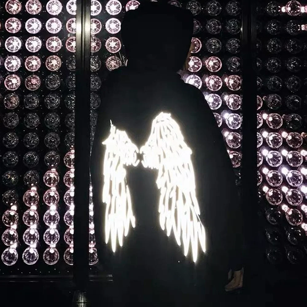 

Y2k Sweatshirt fairy grunge 2021 Men Women Dark Reflective Wings Print Hooded Autumn Winter Korean Hip Hop Loose Jacket Pullover