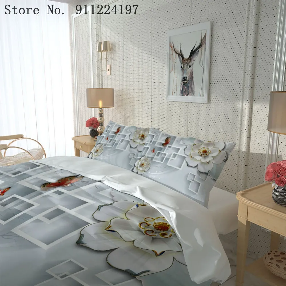 Домашний текстиль белый решетки пододеяльник наволочка цветок простыней