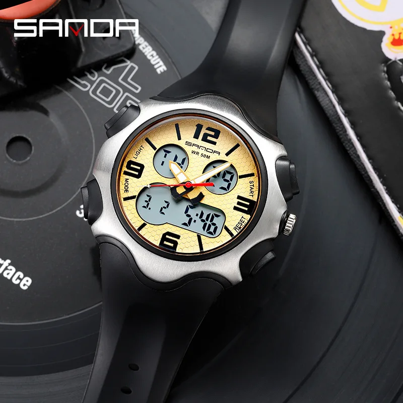 

Sanda Brand Men Watches LED Digital Quartz Watch Dual Display Boy Student Multifunctional Life Waterproof Sport Wristwatches