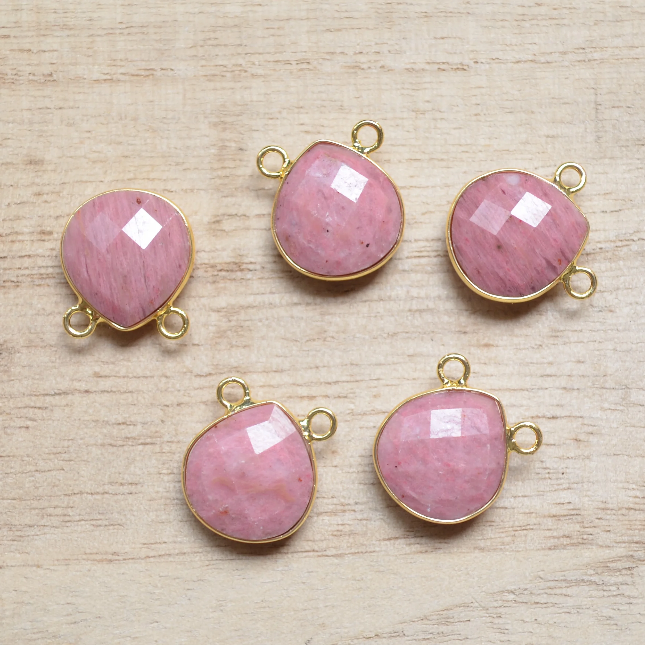 

Rhodonite facted Water drop shape connector pendants ,pink stone charm for jewelry