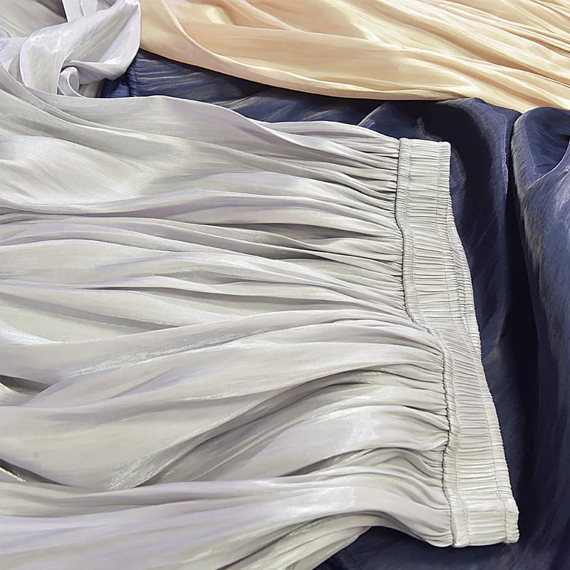 Женская плиссированная розовая юбка с эластичной талией длинная выше колена