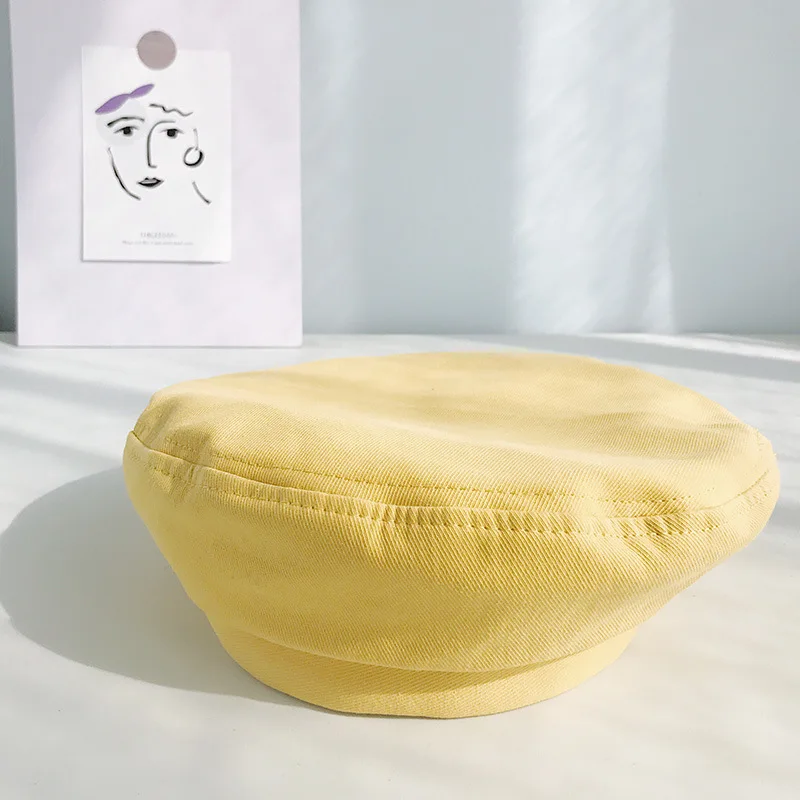 yellow Хлопковый берет для девочек, чистый цвет, дышащая Весенняя и летняя шляпа для прогулок, универсальная трехмерная художественная шляпа для художника, винтажный тренд - Цвет: yellow