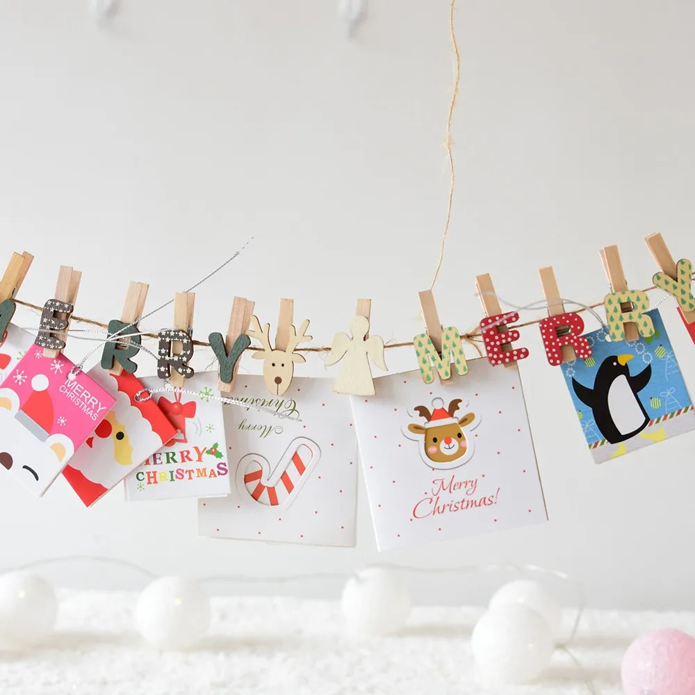 Мини прищепки для фотографий из натурального дерева рождественские буквы