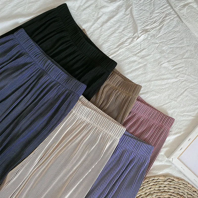 

2020 New Spring Autumn Women Elegant Solid Wide Leg Pleated Pants Female Elastic High Waist Straight Plus Size 4XL Trousers N86