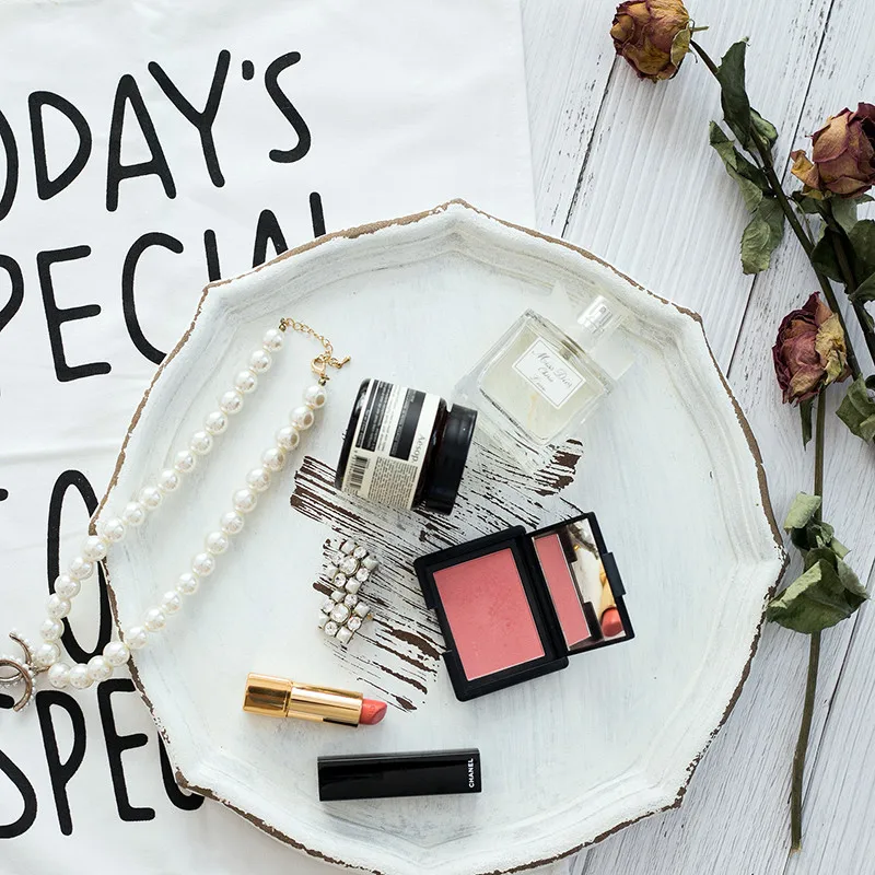 Tobs Тарелка деревянная винтажная белая ручная работа десертный поднос столик для