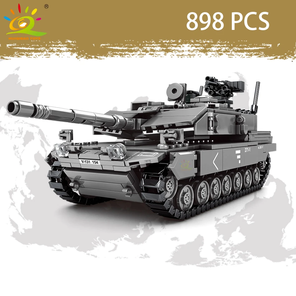 

HUIQIBAO Military Leopard 2 A7 Tank Building Block 898pcs WW2 Army Weapon Brick Set with 3 Soldier Construction Toy For Children