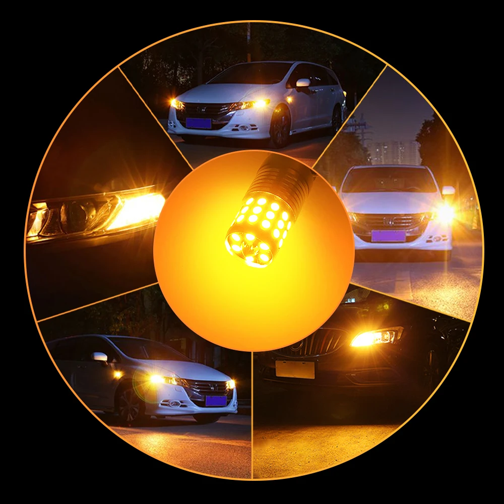

2x 7440 T20 W21W 1156 P21W BAU15S LED Canbus No Hyper Flash Amber Yellow 24-SMD 3030 LED Car LED Bulbs For Turn Signal Lights