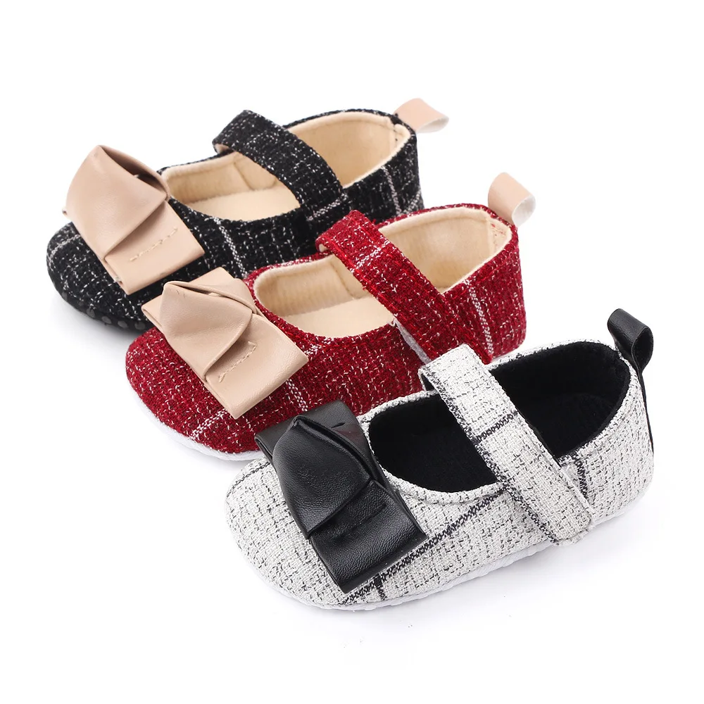 

Children Spring Shoes Newborn Infant Baby Girl Soft Crib Shoes Cute Infants Anti-slip Sneaker Plaid Bow Prewalker 0-18M