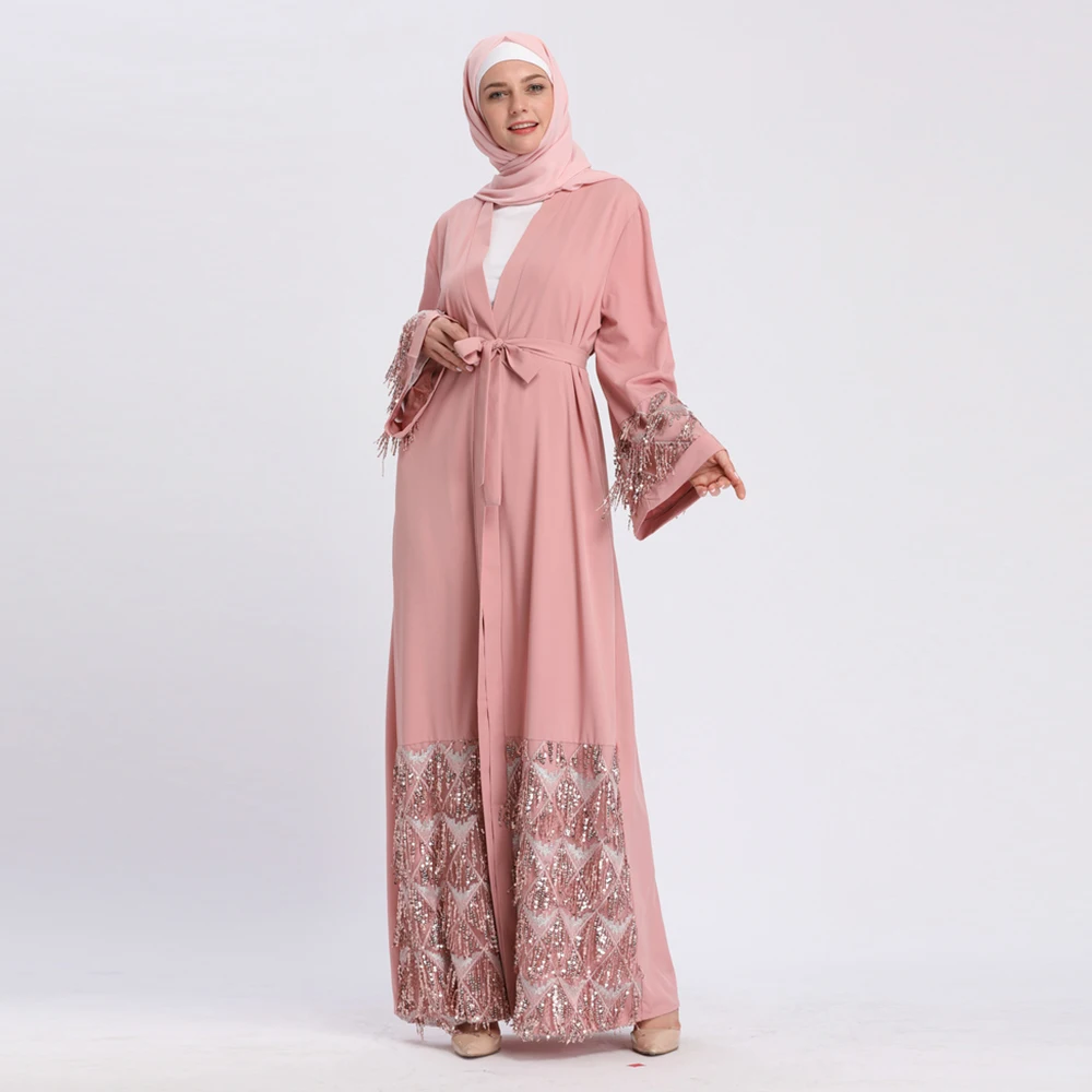 Мусульманское длинное платье с блестками и сеткой Nida кардиган кимоно Jubah Рамадан