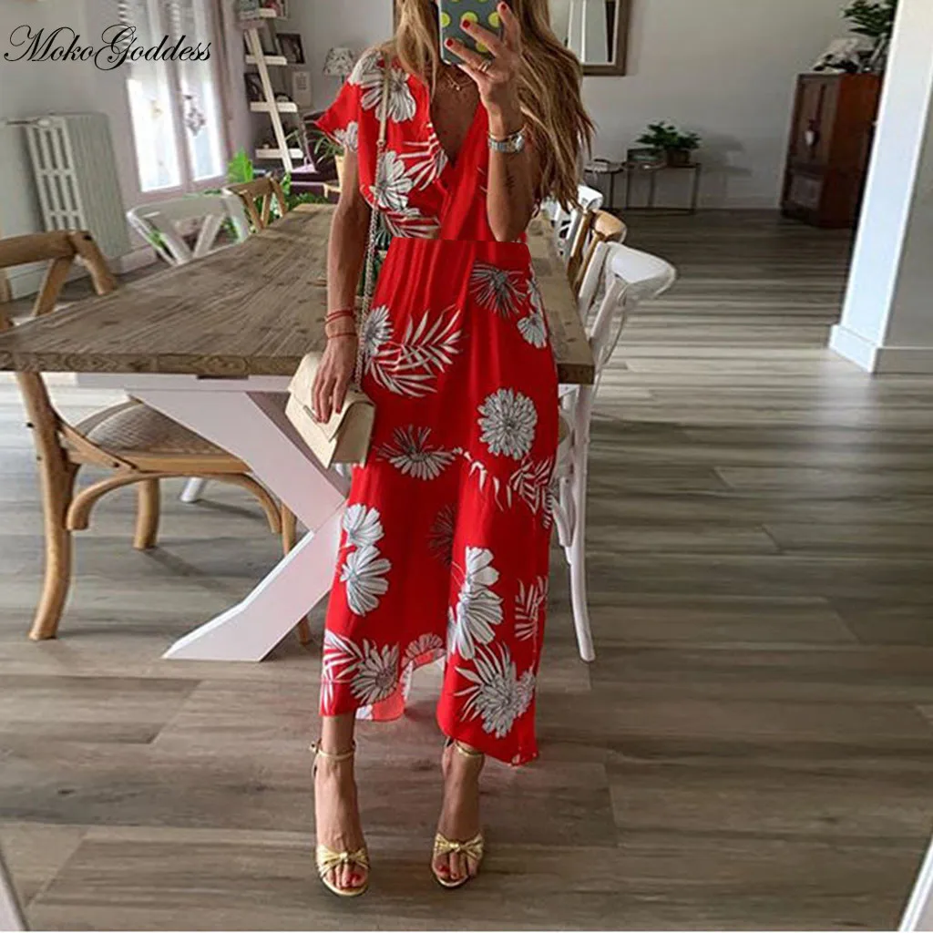 Летнее платье женское модное повседневное асимметричное до щиколотки с V