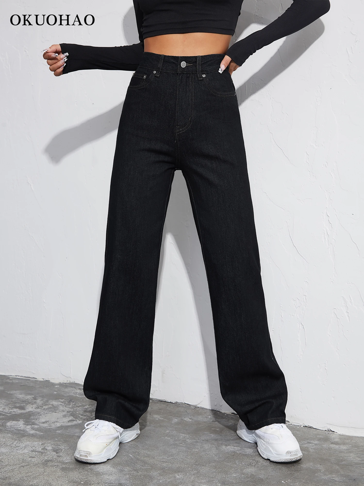 Classic Straight Jeans Women Blue Baggy Denim Pants High Waist Slim Wide Leg Trousers Female Clothing Wash Fashion Jeans Pants