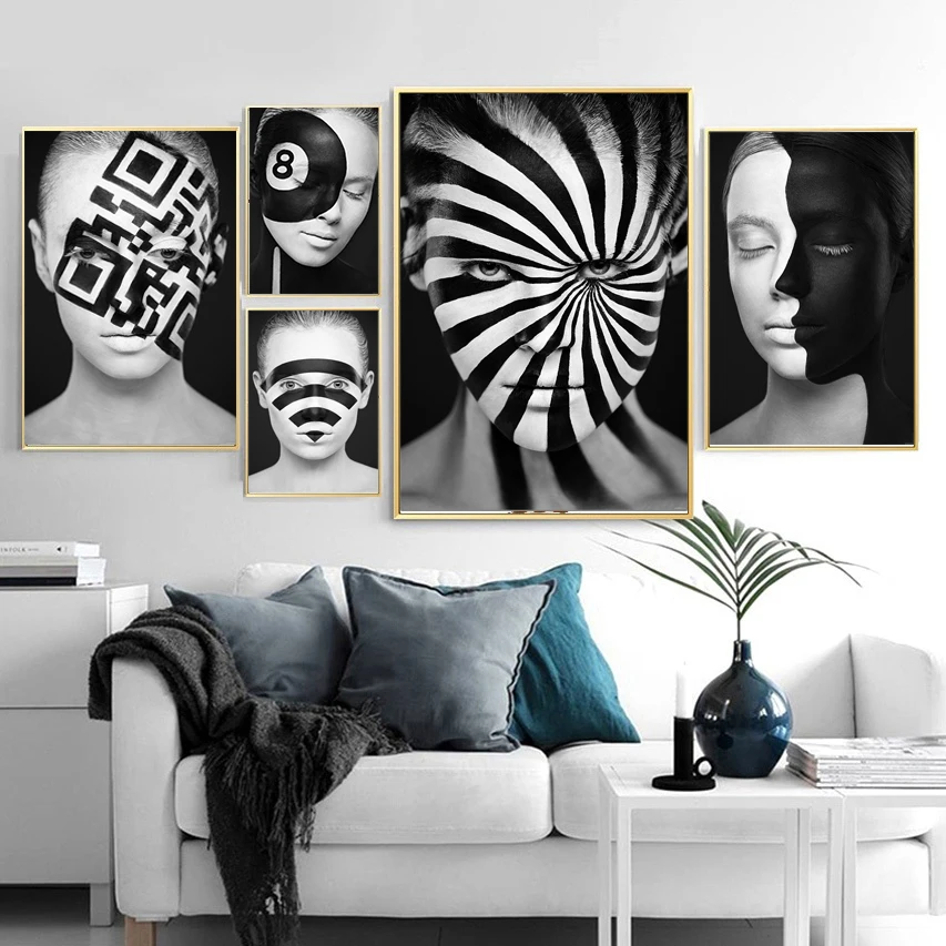 Черный белый цвет женские уход за кожей лица Плакаты и принты граффити портрет