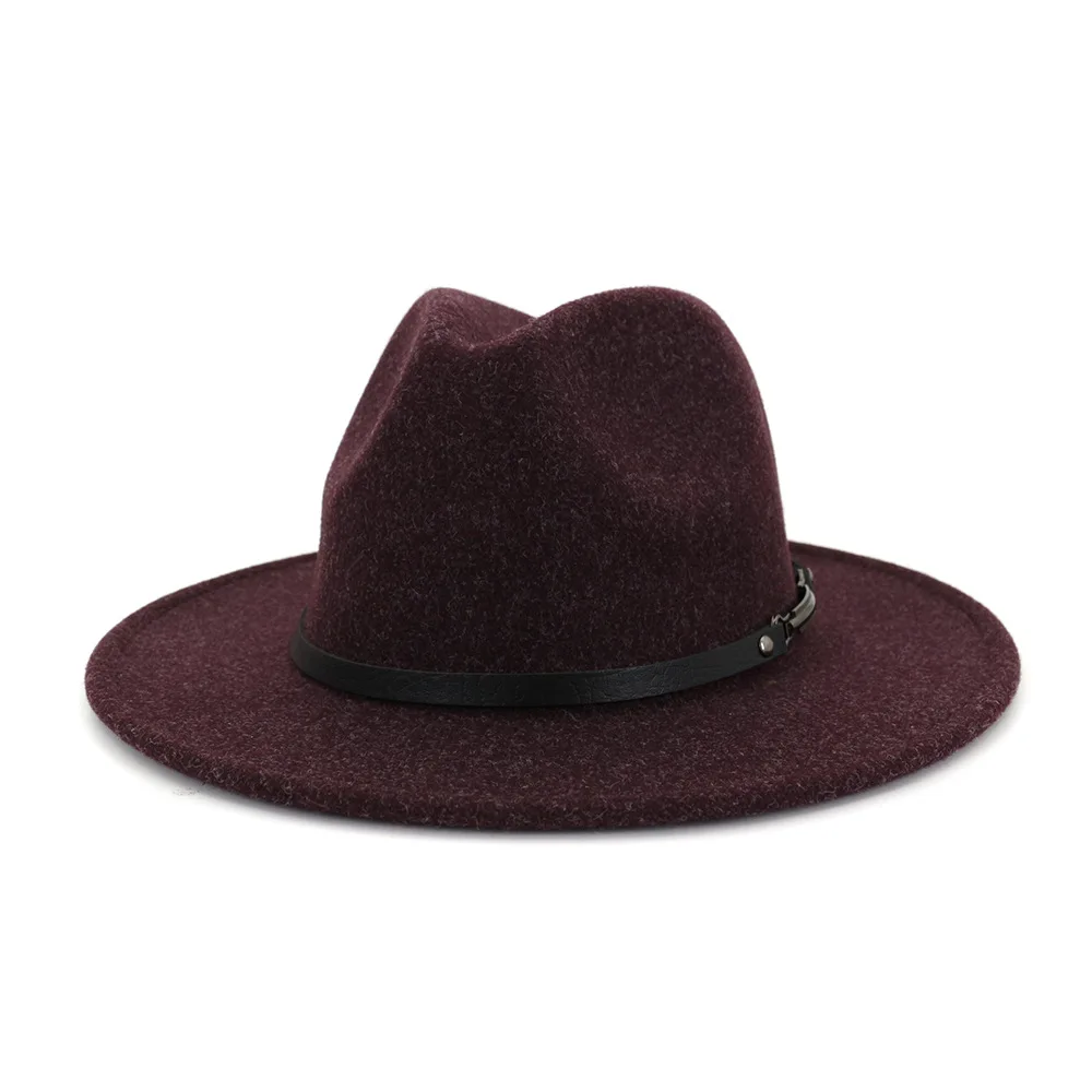 

Men Wool Jazz Fedora Hats Black Belt Casual Women Leather Felt Hat Panama Trilby Formal Party Cap Wholesale